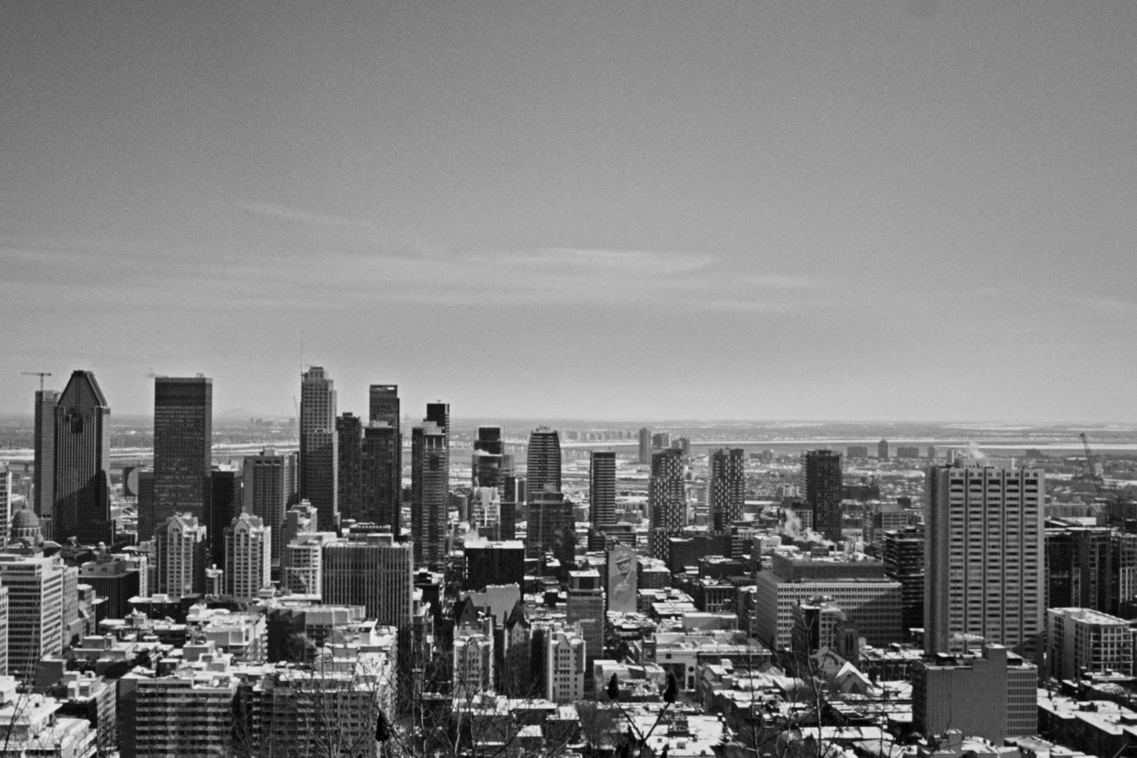 A monochrome winter view over the Toronto skyline